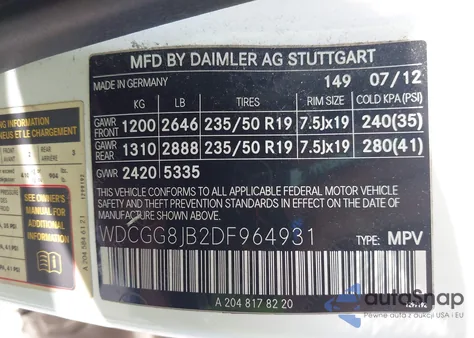 2013 Mercedes-Benz Glk 350 4Matic from USA, damaged, VIN WDCGG8JB2DF964931